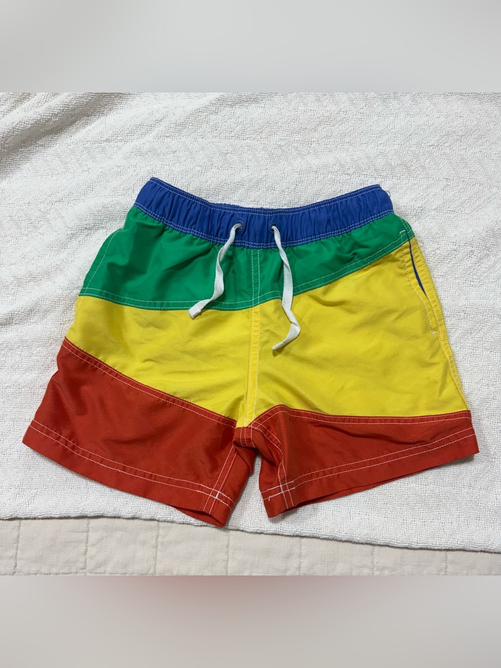 Hanna Andersson Blue swim trunks boys with White Stitching 6-7 years